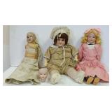 3 German, etc. bisque head dolls & doll head