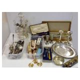 Group of silverplate flatware, souvenir spoons,