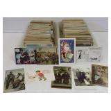 Large group of vintage postcards including real