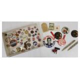 Group of vintage pin-back buttons, advertising