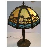 24" antique table lamp with slag glass shade- palm