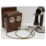 Antique Kellogg candlestick phone with oak bell