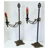 Pair of wrought iron adjustable table lamps-