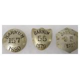 3 Barnum badges- 1877, 1879, & 1880 by Smith