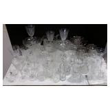 Large group of pattern glass, etched, stemware,