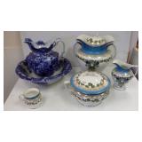 4-piece Homer Laughlin chamber set & a flow blue