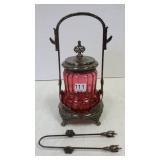 Victorian pickle castor with cranberry glass jar &