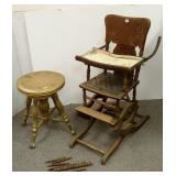 Ball & claw foot organ stool & oak pressed back