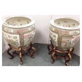 2 - 20" Chinese rose medallion fish bowl stands