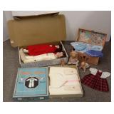 2 antique bisque head dolls, Dy-Dee Baby trunk &