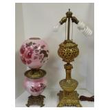Electrified ornate B&H banquet lamp & antique Gone