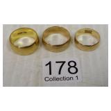 3 gold bands- 2 are 18k & 1- 22k- approx 24g total