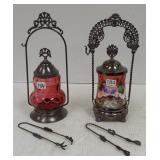 2 Victorian pickle castors- 1 with cranberry jar &