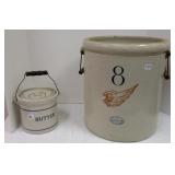 8-gallon Red Wing crock & stoneware handled butter