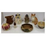Group of pottery, etc including Roseville bowl,