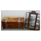 Group including small cedar chest & curio cabinet