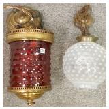 Victorian hanging fixture with ruby glass shade &