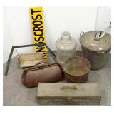 Group including bread maker, Kings Croft sign,