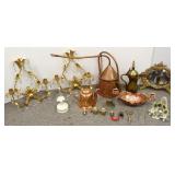 Group copper, brass, etc including ornate mirror,