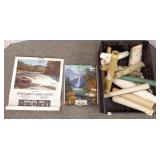 Group vintage pinup prints & calendars, scenic &