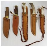 5 contemporary knives with sheaths including 2