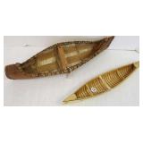 2 miniature canoes- 1 birch bark 21" & 1 painted