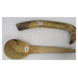 14 1/2" wood ladle & a 14" elk horn & iron