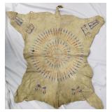 Approx 38" painted cow calf hide robe- Sisseton