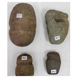2 stone hammer heads & 2 stone ax heads