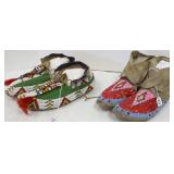 2 pair Plains moccasins- 1 beaded & 1 beaded &