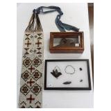 Beaded dance necklace 6"x 29" & encased stone