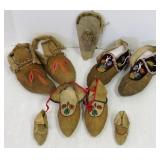 4 pair moccasins- 3 Ojibwa & 1 quilled mandan &