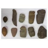 10 stone items including axe heads, etc & natural