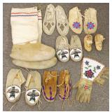 6 pair- beaded, etc moccasin, Eskimo boots &
