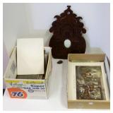 Group Victorian wall rack & unframed pinup, etc