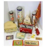 Group vintage toys- Tinker toys, piano, Disney