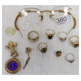 Group rings, ladies pin watch, etc