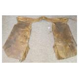 Pair vintage leather fringed chaps (as seen)