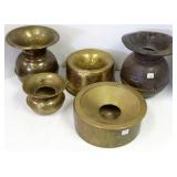 5 brass cuspidors including one marked Union