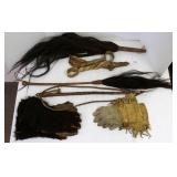 Group including whip, quirts, etc, leather bobble,