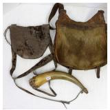 Early powder horn with attached "possibles"