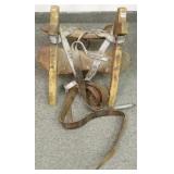 Early wood saddle tree with leather straps