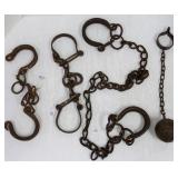 3 pair iron shackles & 1 single shackle with ball