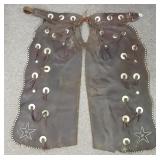 Pair vintage leather chaps with conchos & studs