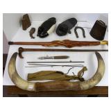 Group including canes, bells, decoys, steer