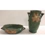 2 Roseville Clematis pieces 12" vase & 10" bowl