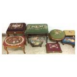 Group of antique needlepoint footstools