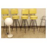 4 vintage mod stools, lamp & book rack