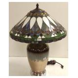 Antique style stained glass & pottery lamp
