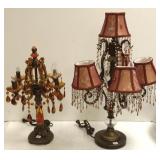 2 antique style lamps with prisms